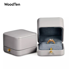 New Luxury Jewelry Packaging Box grey Pu leather microfiber ring necklace customized packing Jewelry boxes