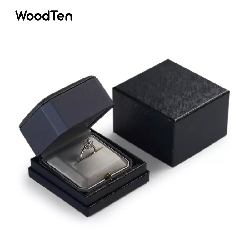 custom hot sale dark blue pu leather jewelry box for ring pendant bracelet earring packaging boxes with logo