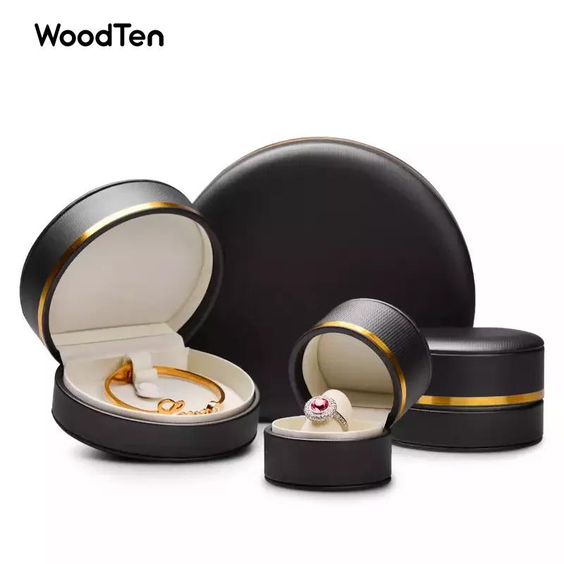 New luxury Dark grey jewelry boxes round shape for ring earring pendant necklace jewelry box set