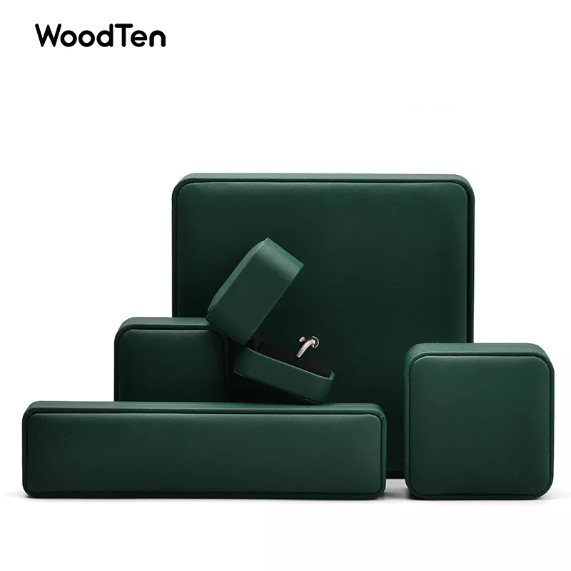 China Supplier high-end blackish green Pu leather vintage custom logo jewelry box