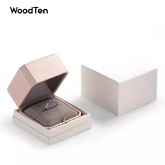 H096-Customized Luxury Pink Pu Leather And Microfiber For Ring Necklace Bangle Pendant With Metal Button