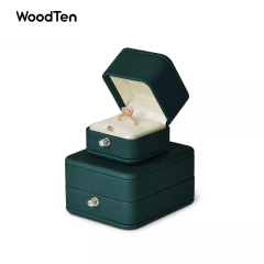 China Custom Logo Wholesale Luxury Green PU leather Jewellery Package with Snap Button Ring Necklace Pendant Jewelry Boxes