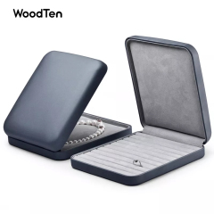 New arrival dark grey color Leather box packaging jewelry logo for necklace and rings accept custom logo