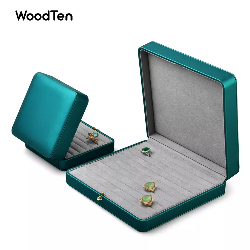 New Green Leather Round Button Small Spring Bar Super Fiber Ring Jewelry Packaging Box With Logo