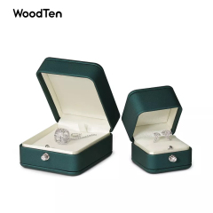 China Custom Logo Wholesale Luxury Green PU leather Jewellery Package with Snap Button Ring Necklace Pendant Jewelry Boxes