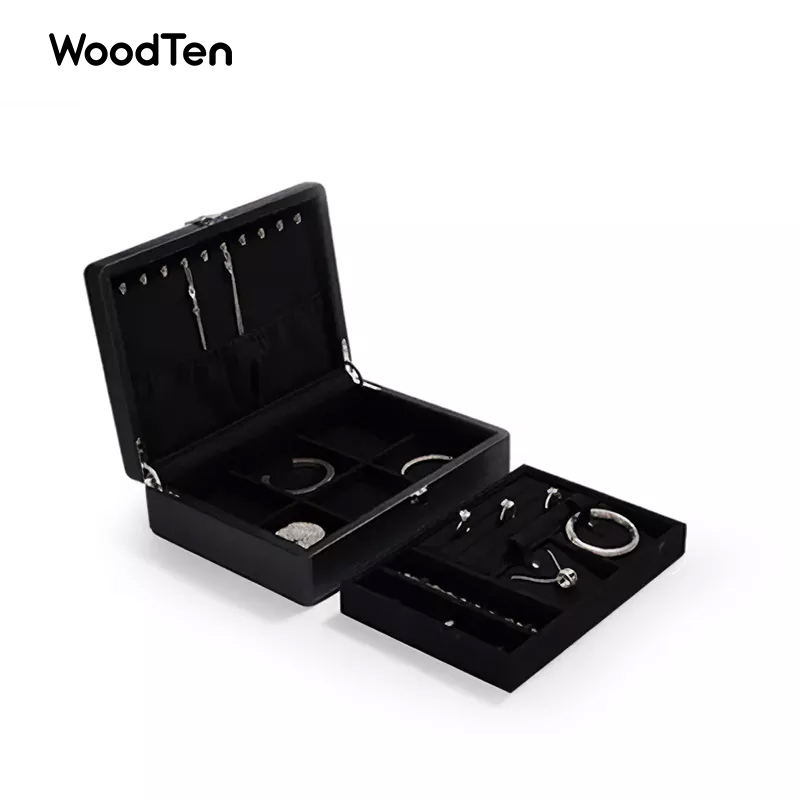 Luxury Jewelry Box Black PU Leather Jewelry Packaging Storage Box