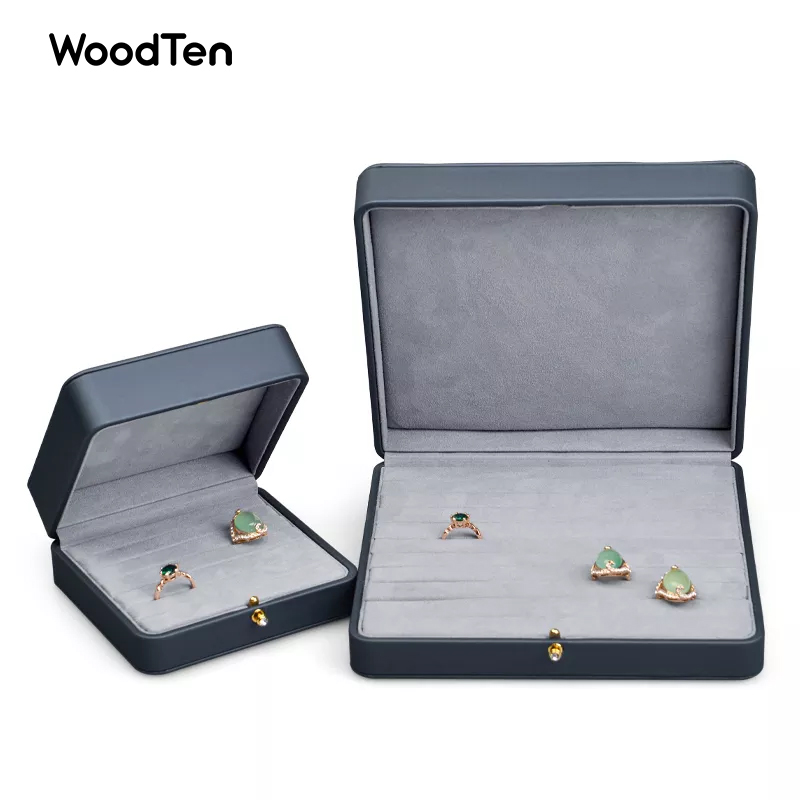Blue Color Leather Box 10 lines Ring Storage Box