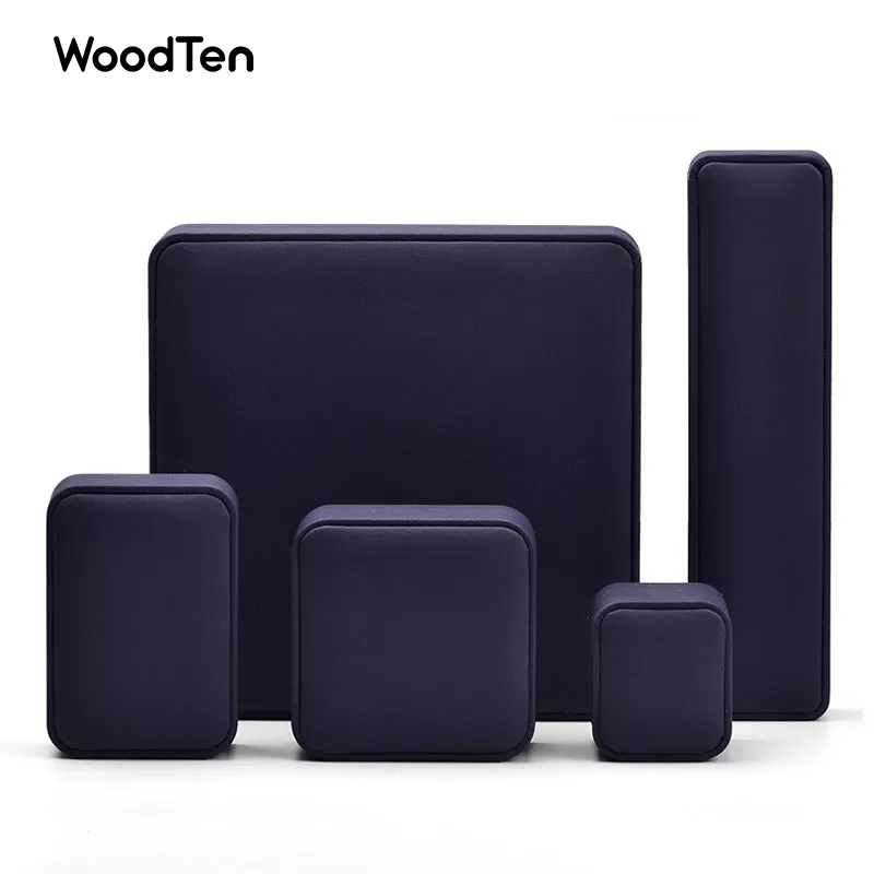 Newest high-end navy blue Pu leather jewelry box packaging with logo