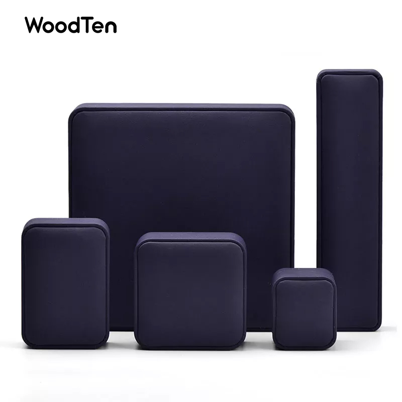 Newest high-end navy blue Pu leather jewelry box packaging with logo