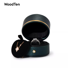 New Arrival jewelry ring box with PU leather double pads earring necklace gold button packaging jewellery oval shape boxes