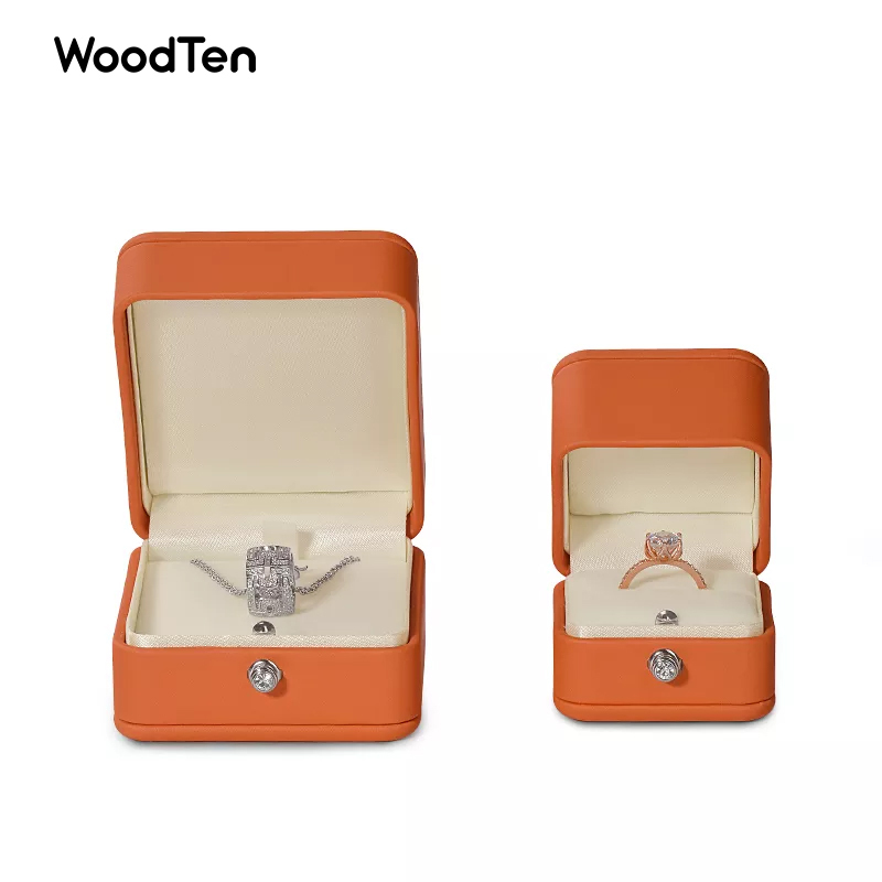 Custom Logo High Quality Orange PU Leather Jewellery Box Luxury Necklace Wedding Ring Pendant Gift Box Jewelry Package