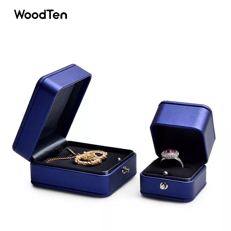 Jewelry Packaging Box grey Pu leather microfiber ring necklace customized packing gift boxes