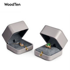 New Luxury Jewelry Packaging Box grey Pu leather microfiber ring necklace customized packing Jewelry boxes