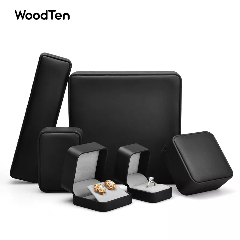 New Custom Logo Material Printed Black Leather Jewelry Packaging Box for Ring Pedant Bracelet Chain