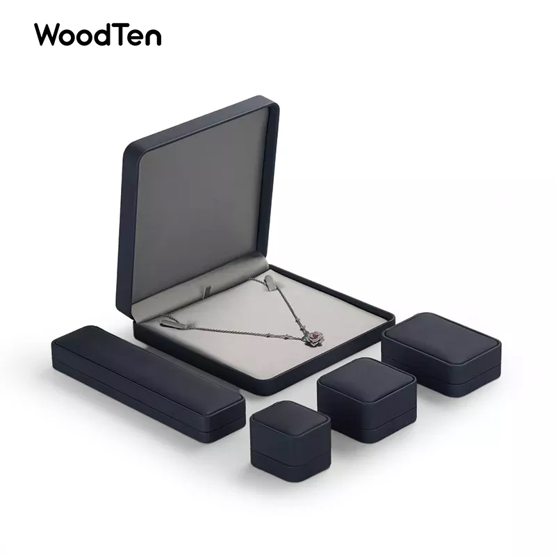 New Luxury Wedding Gift Jewelry Packaging Boxes grey pu leather Custom Logo Jewelry box packaging PU Leather box