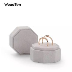 Grey octangle velvet jewelry box for double rings jewellery wedding ring packaging