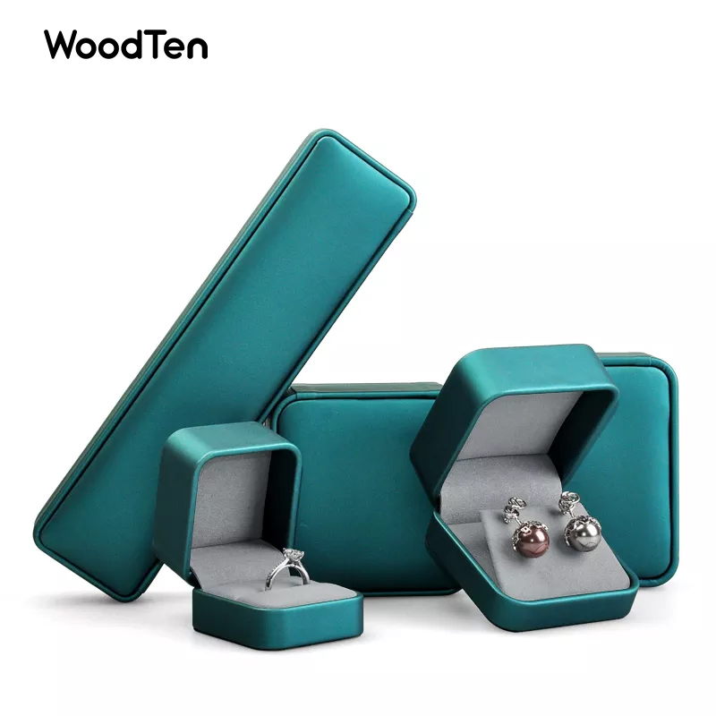 Competitive Price Green Leather Jewelry Box Full Set Packaging Storage Box with Super Fiber Inside