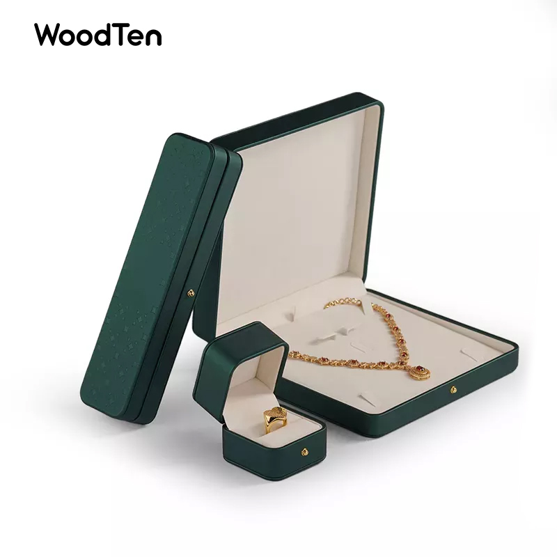 Wholesale factory custom dark green PU leather jewelry boxes with