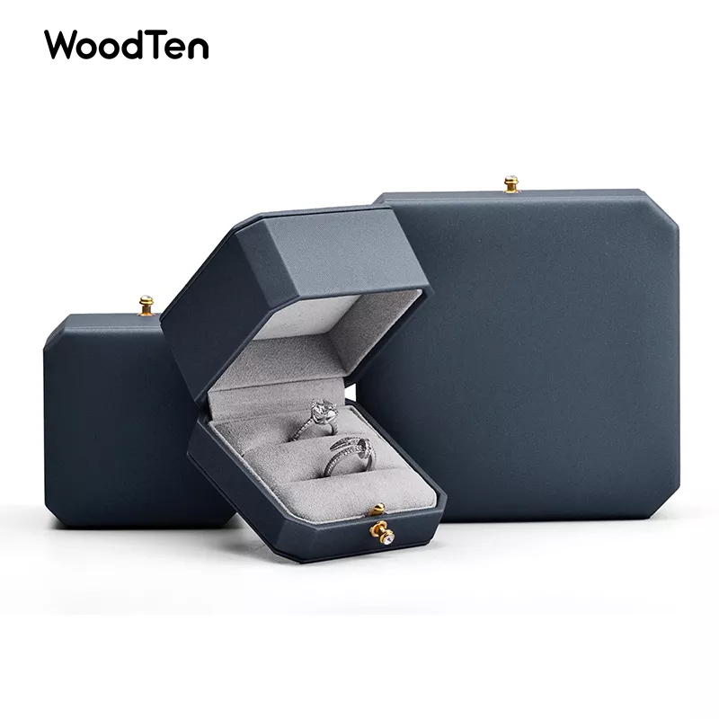 2022 High-end Octagonal shape jewelry packaging box necklace Boxes navy blue Pu leather Custom Jewelry Packing boxes
