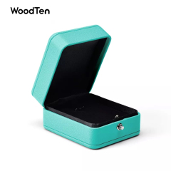 New Arrival most popular Sky Blue Ring Box jewelry pu leather with snap button Custom Logo Luxury Wedding Gift Ring Box