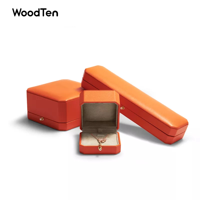 Luxury Jewelry Box Orange Color PU Leather Jewelry Packaging Box