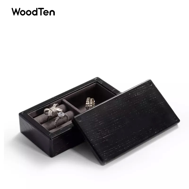 Customized dark wood microfiber inside high quality jewelry package box for ring earring necklace pendant travel box