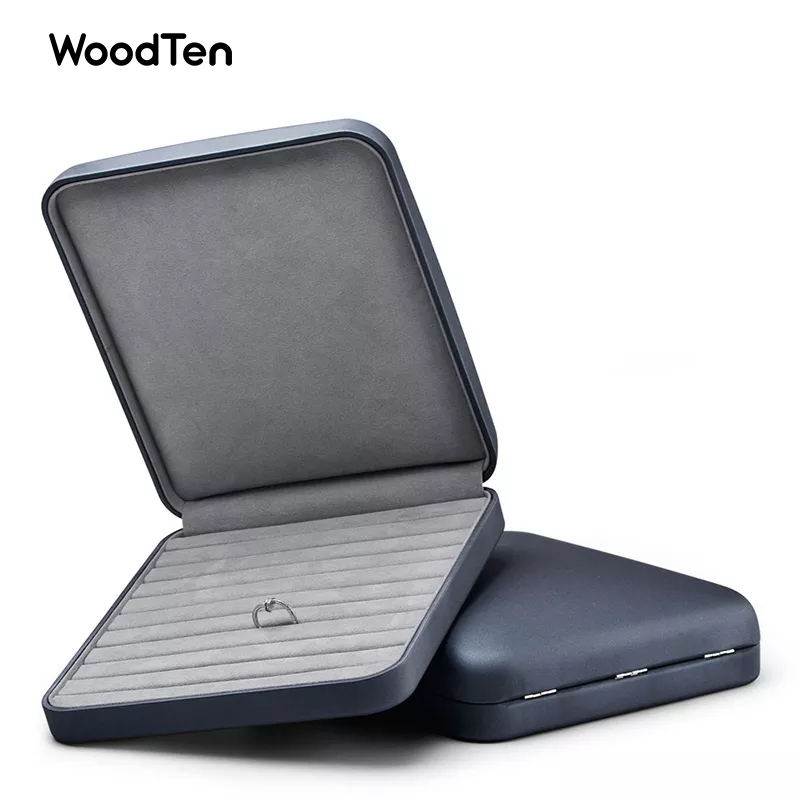 New arrival dark grey color Leather box packaging jewelry logo for necklace and rings accept custom logo