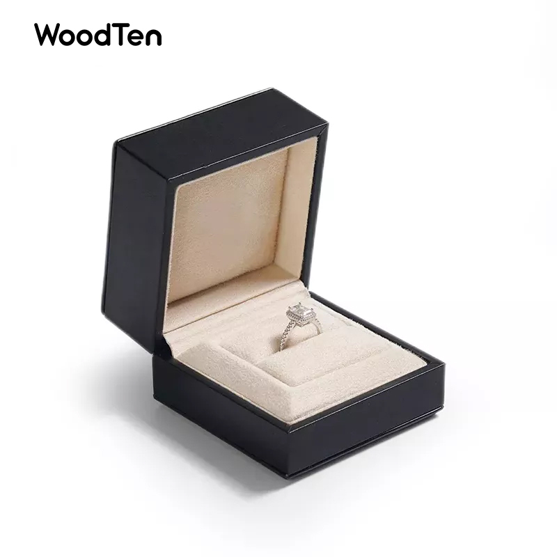 New hot selling Black PU Leather Suede Insert Ring Boxes with outer paper Gift box Packaging Jewelry Boxes