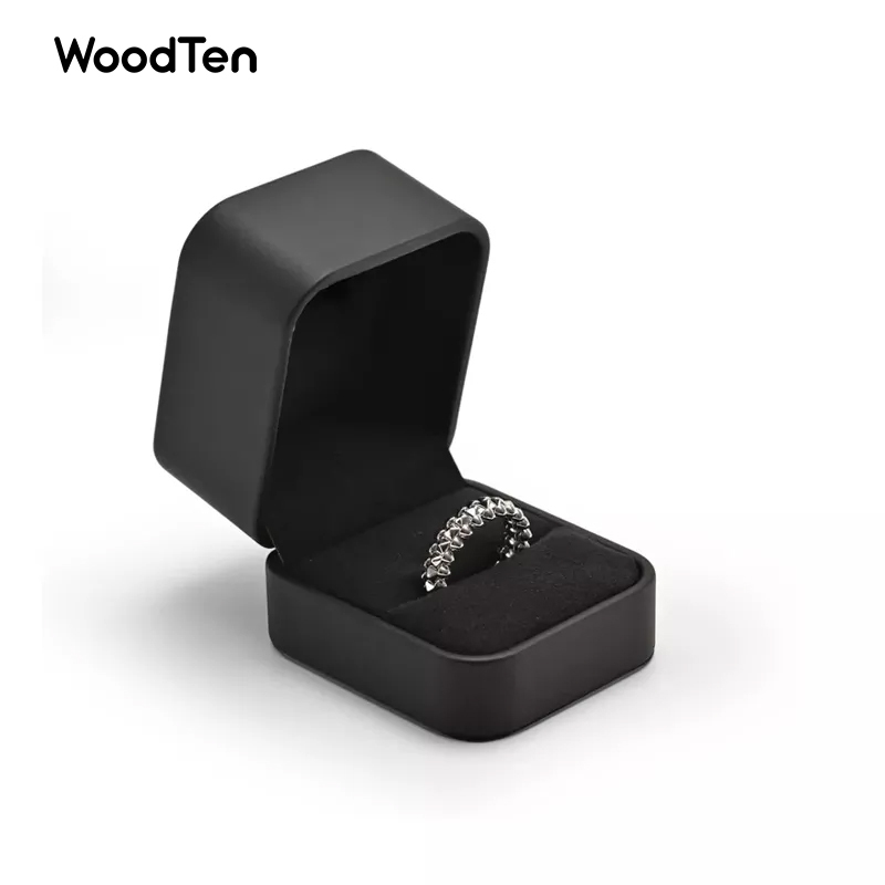 Customize Black PU Leather Black Microfiber Jewelry Packaging Box with Logo Ring Box