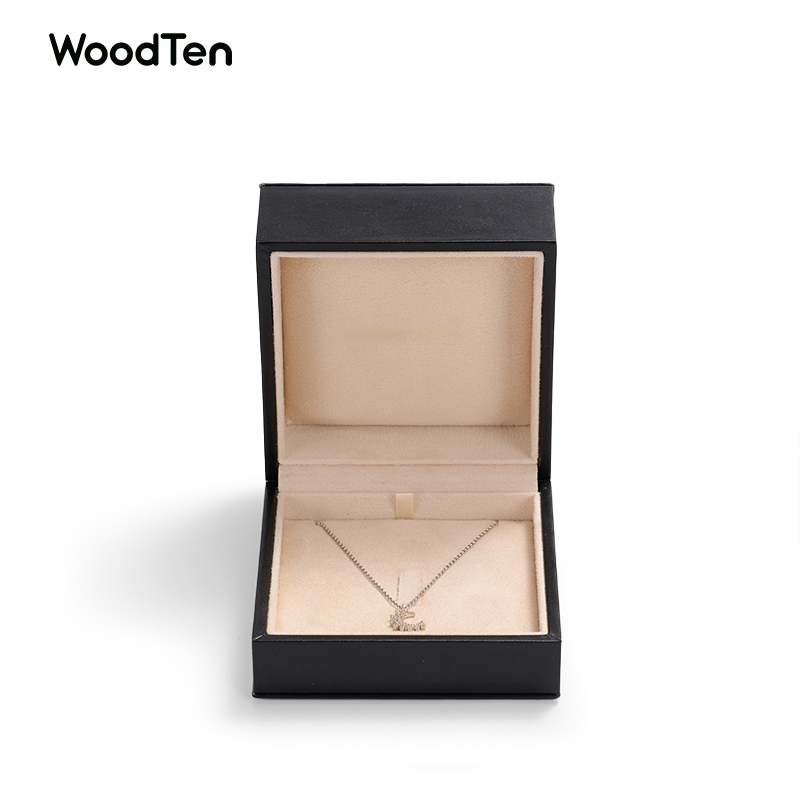 H043-FANXI Custom Logo Top Quality Black PU Leather Suede Insert Boxes Ring Necklace Pendant Jewelry Packaging Box