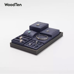Navy Blue PU Leather Display Stand Set Counter Display Set
