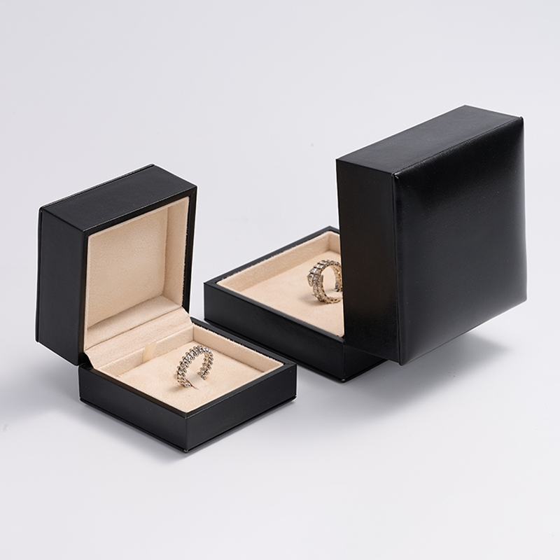 H043-FANXI Custom Logo Top Quality Black PU Leather Suede Insert Boxes Ring Necklace Pendant Jewelry Packaging Box
