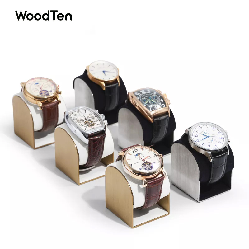 New arrival custom Luxury Microfiber Watch Display microfiber with Shiny Metal holderJewelry shocase Display Stands