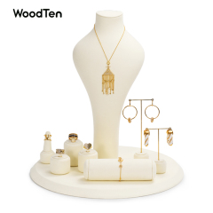 TT090 Unique jewelry display with beige microfiber for ring earring pendant necklace watch showcase jewelry display