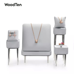 JS088 New arrival custom grey Luxury Microfiber ring earring pendant bangle Display microfiber with Shiny Metal holder Jewelry showcase Display Stands
