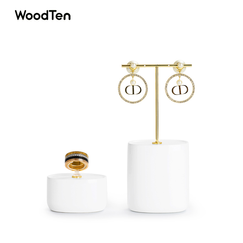 Metal Resin White Luxury Jewelry ring earring bracelet Display Resin With Golden Metal T-bar Display Stands