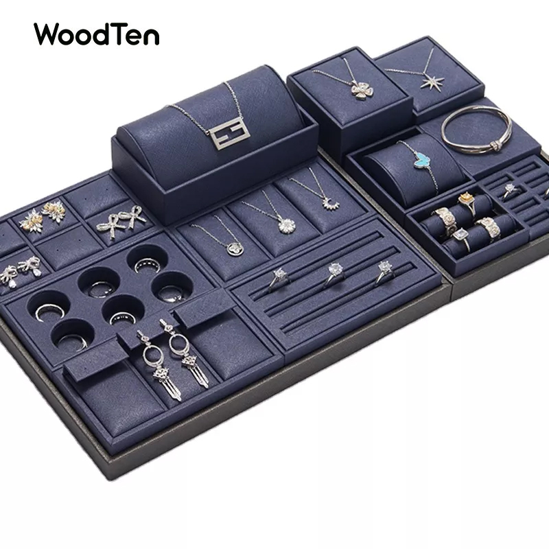 Navy Blue PU Leather Display Stand Set Counter Display Set