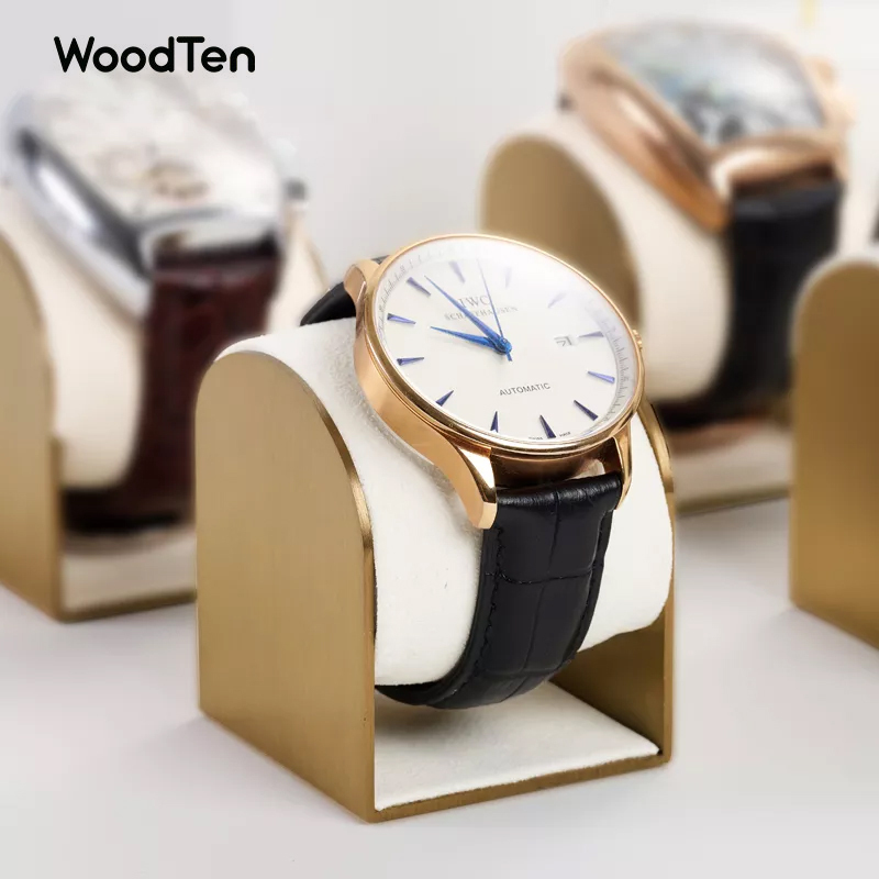 New arrival custom Luxury Microfiber Watch Display microfiber with Shiny Metal holderJewelry shocase Display Stands