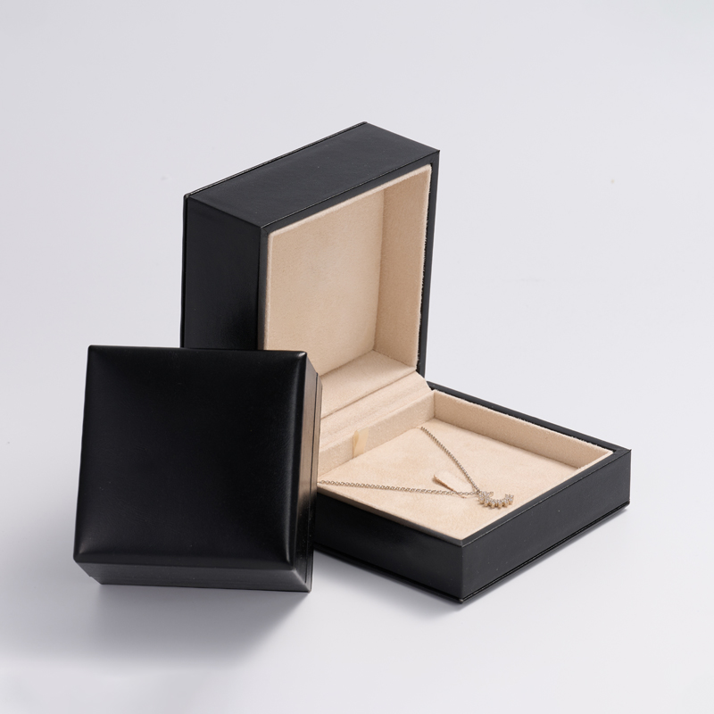 H043-FANXI Custom Logo Top Quality Black PU Leather Suede Insert Boxes Ring Necklace Pendant Jewelry Packaging Box
