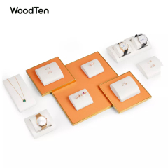 New exquisite Wholesale Metal gold trim Jewellery Display for ring earring necklace jewelry Showcas Pu leather Display Set
