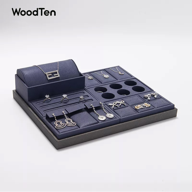 Navy Blue PU Leather Display Stand Set Counter Display Set