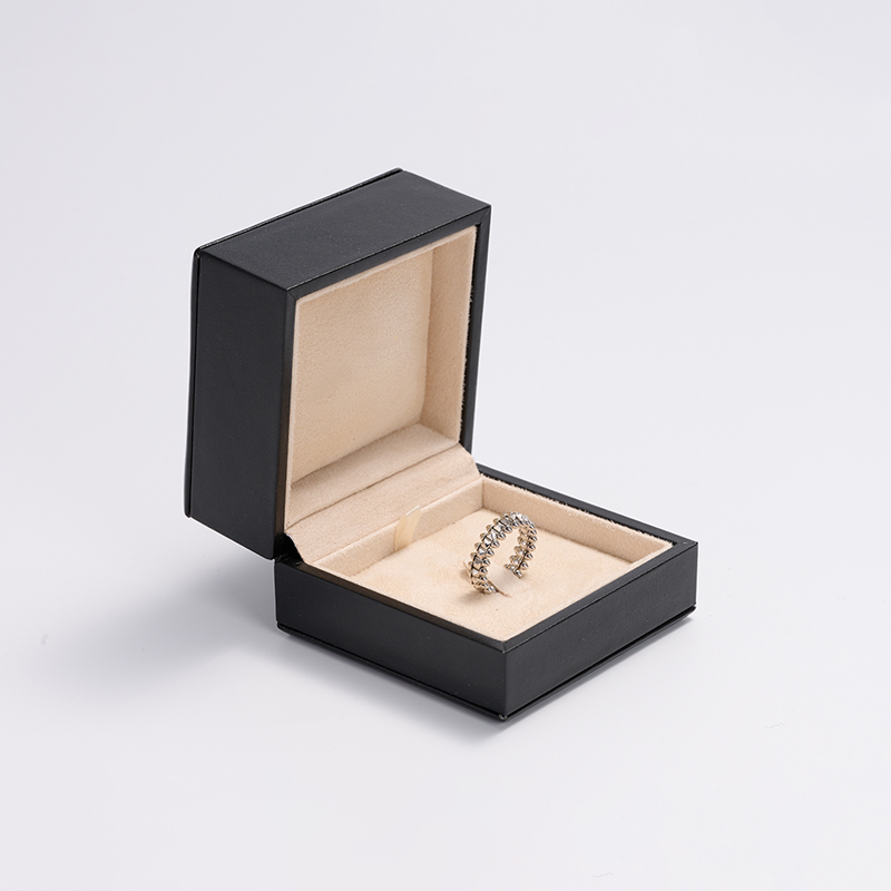 H043-FANXI Custom Logo Top Quality Black PU Leather Suede Insert Boxes Ring Necklace Pendant Jewelry Packaging Box
