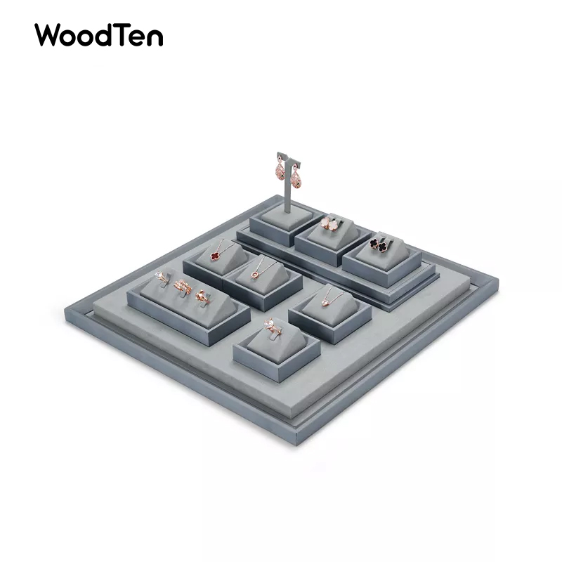 Newest Multifunctional Ultra-fine Square Grey Jewelry Display Tray Ring Necklace Bracelet Earring Window Display Storage Tray