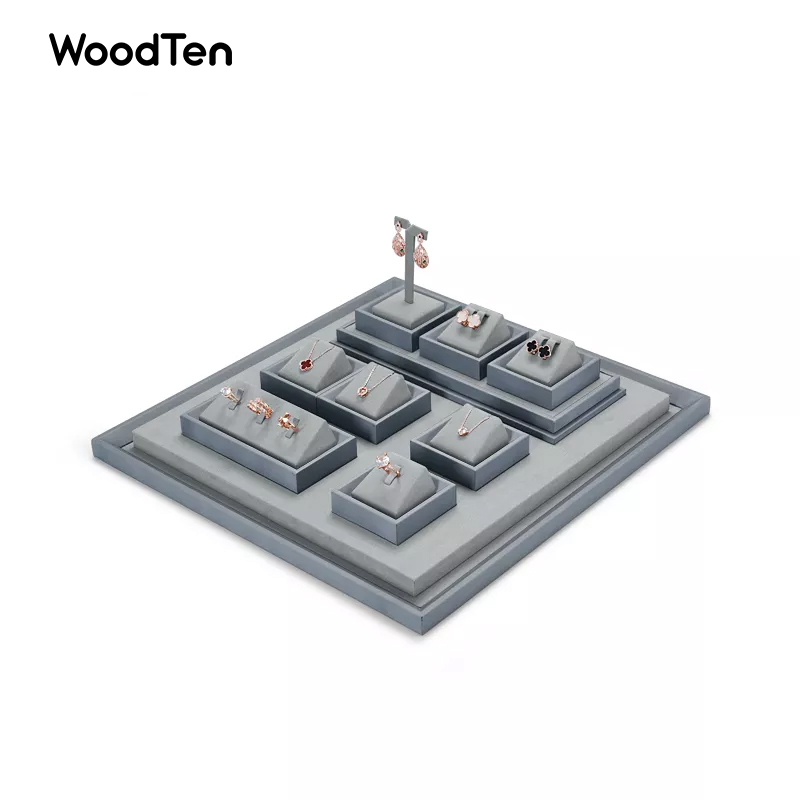 Newest Multifunctional Ultra-fine Square Grey Jewelry Display Tray Ring Necklace Bracelet Earring Window Display Storage Tray