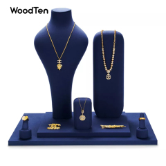 New Arrival luxury display racks dark blue microfiber Jewelry set necklace ring earring showcase jewellery stand
