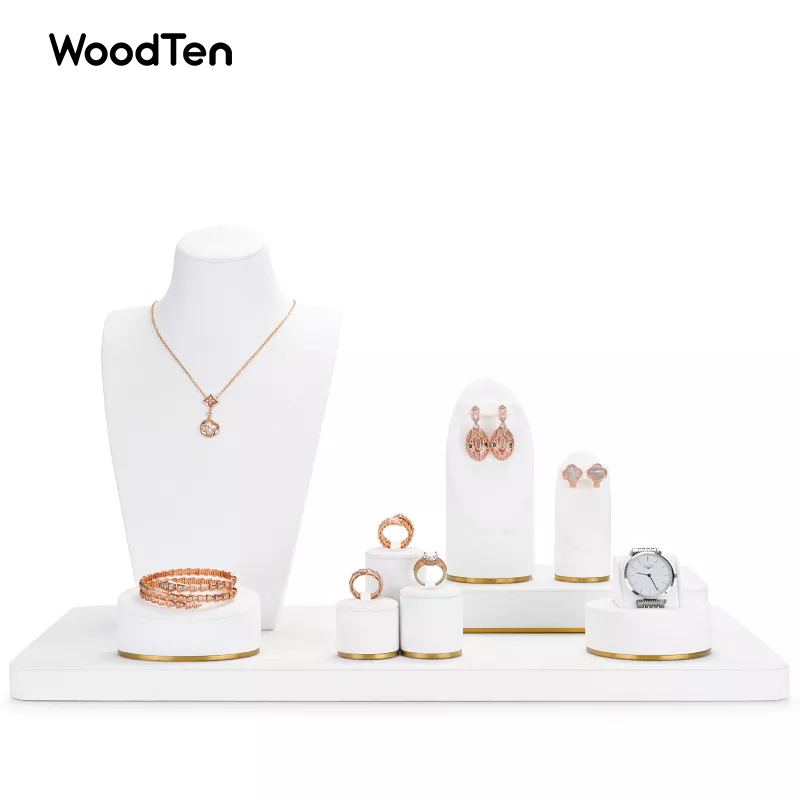 Wholesale hot sale exquisite white microfiber ring earring display busts metal rack showcase jewellery stand for jewelry
