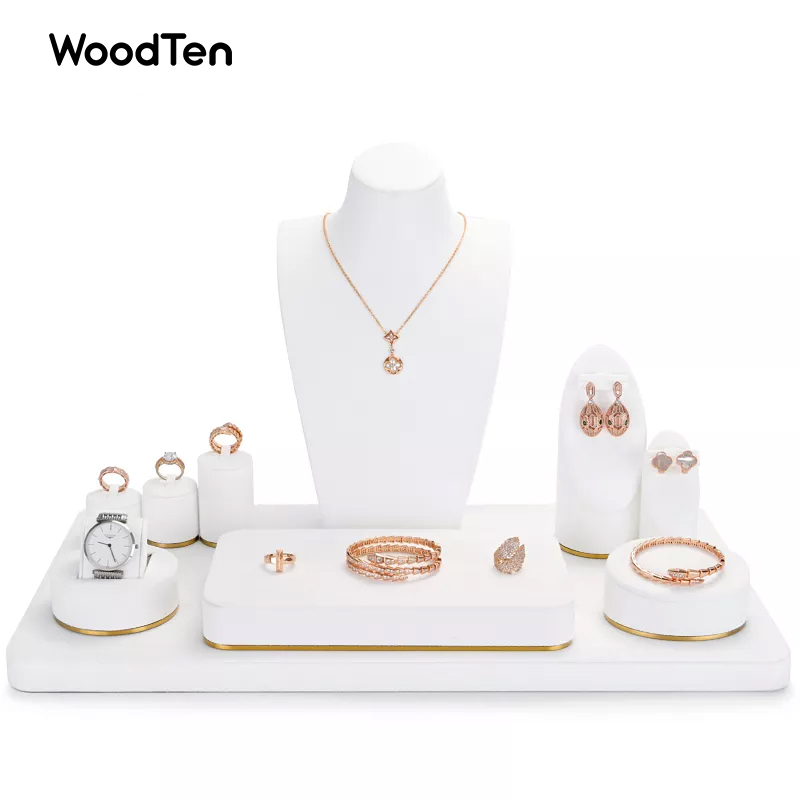 Wholesale hot sale exquisite white microfiber ring earring display busts metal rack showcase jewellery stand for jewelry
