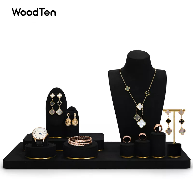 New Custom Black Microfiber Shop Window Display Earrings Necklace Ring Display Props