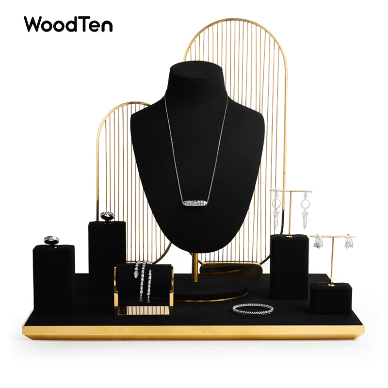 TT102 Luxury Mircofiber Materials Black Jewelry Display Set