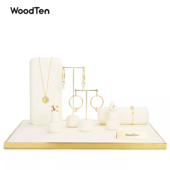 High end metal and white microfiber jewelry display set for diamond jewelry display ring earring and necklace stand